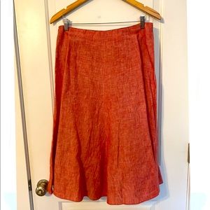 Red A-line linen skirt